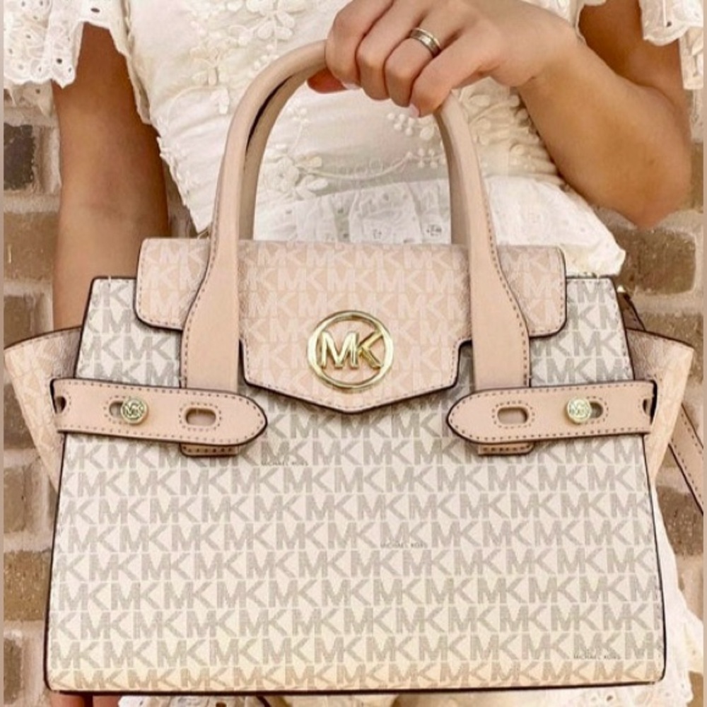 MICHAEL KORS”CARMEN” COLOR-BLOCK LOGO SATCHEL - Picture 2 of 10